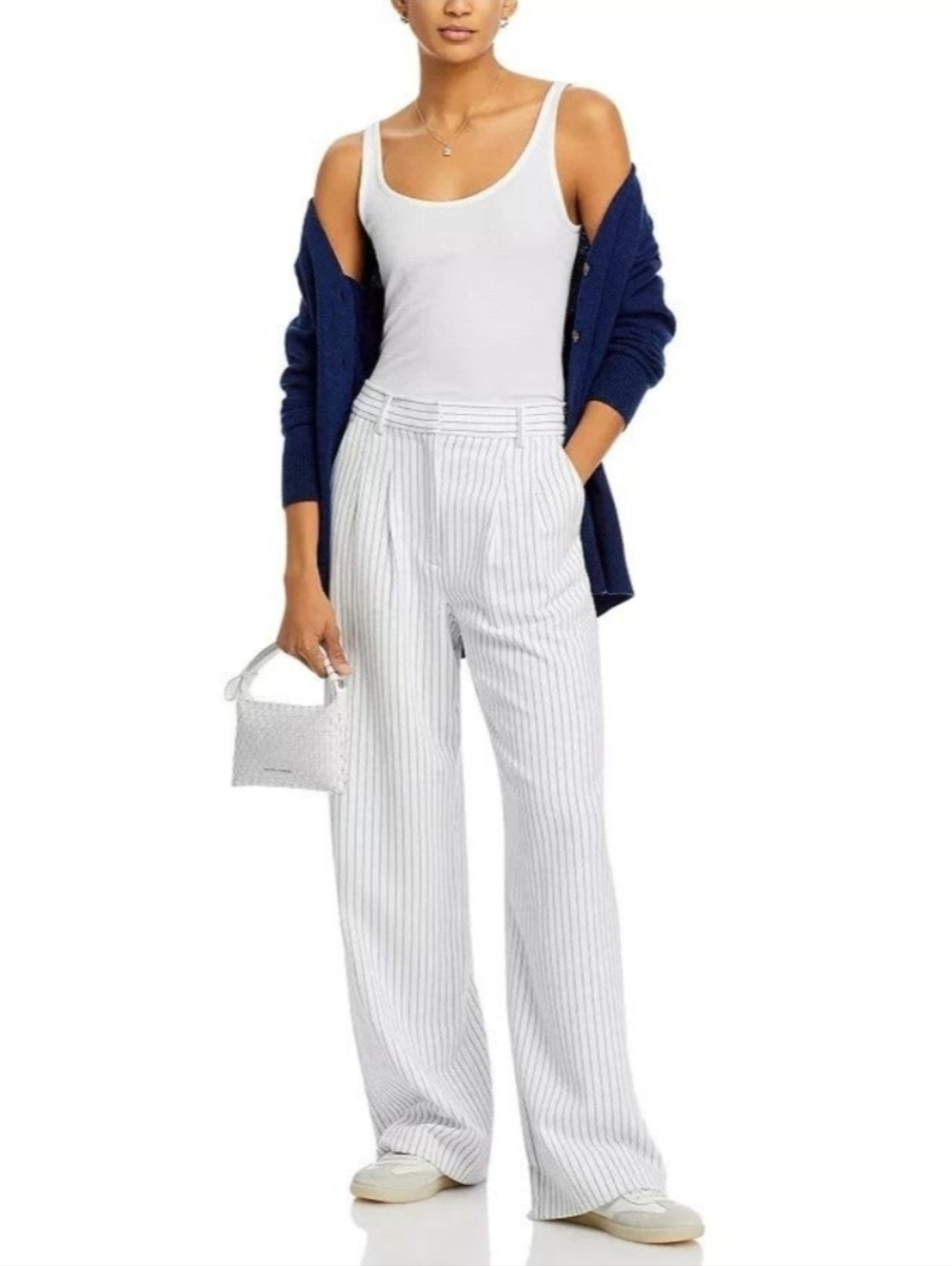 French Connection White Pinstripe Wide-Leg Trousers